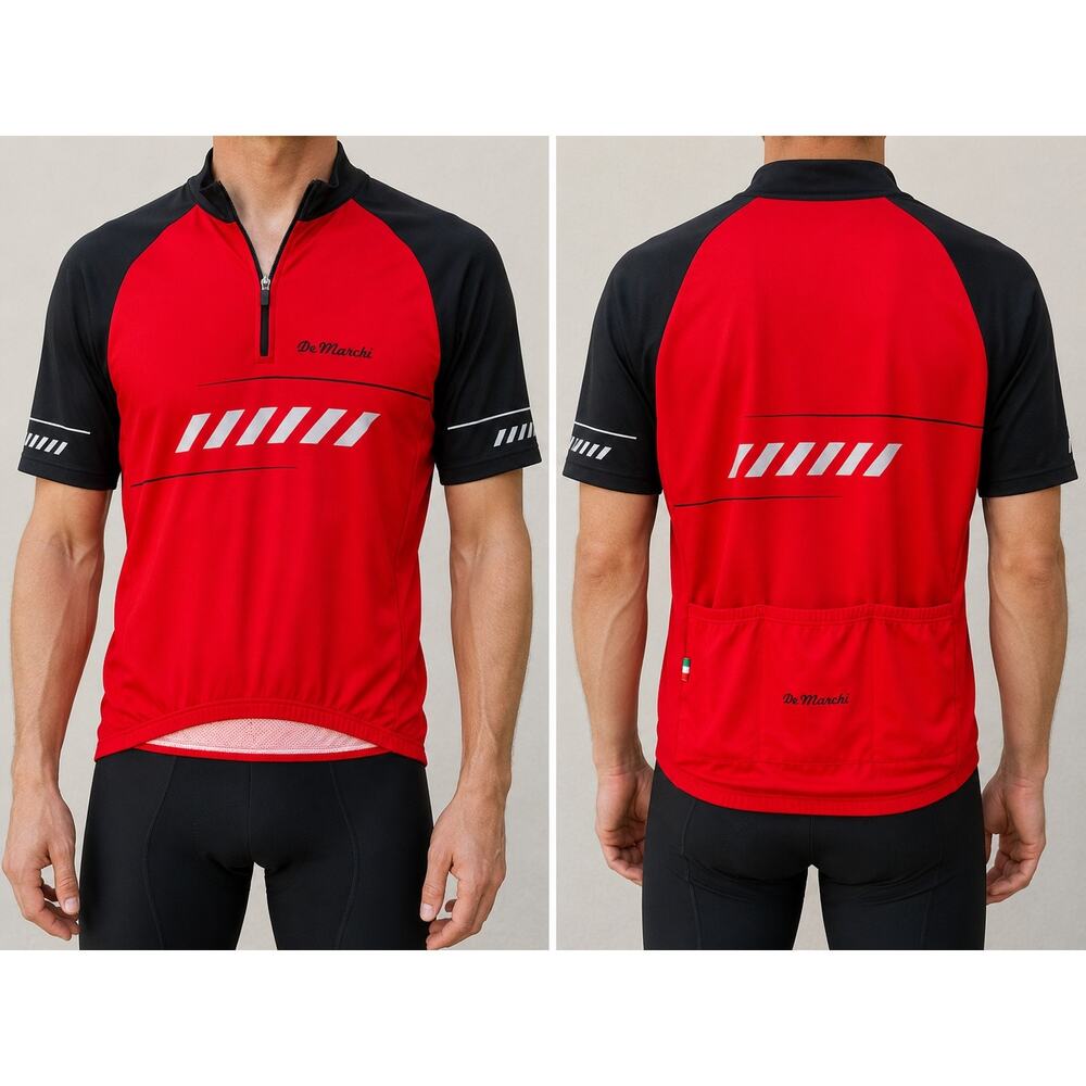 De Marchi Cycling Jersey Red/Black Half Zip Men’s XL Made in Italy Bike Shirt